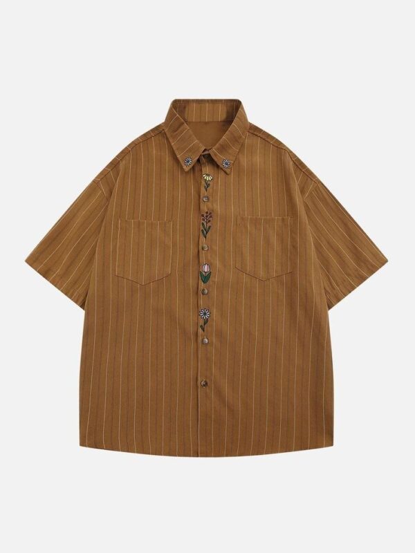 EMBEDDED FLOWERS HALF SLEEVES SHIRT